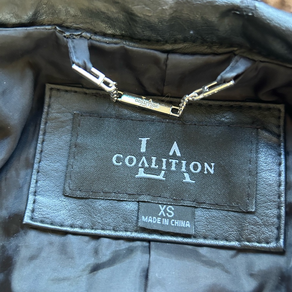 Black Moto-Style Pleather/Vegan Leather Jacket - Picture 3 of 5